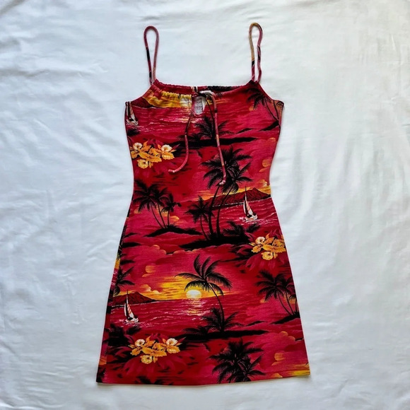 Vintage 90’s Charlotte Russe Tropical Print Dress - Picture 7 of 10
